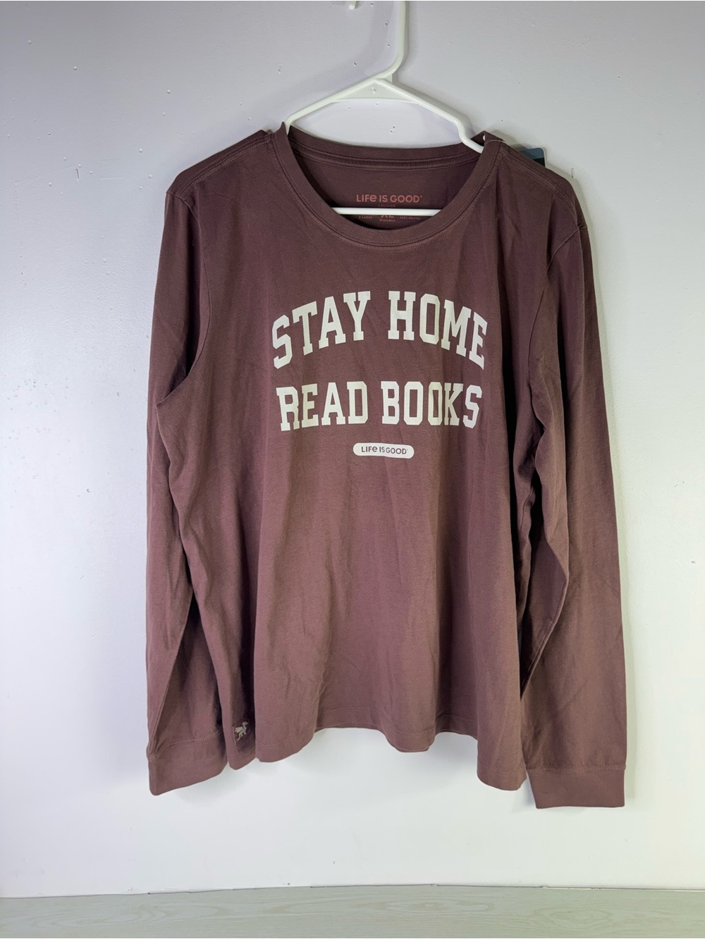 Life is Good Stay Home Read Books Arch Long Sleeve Crusher Tee XL women’s